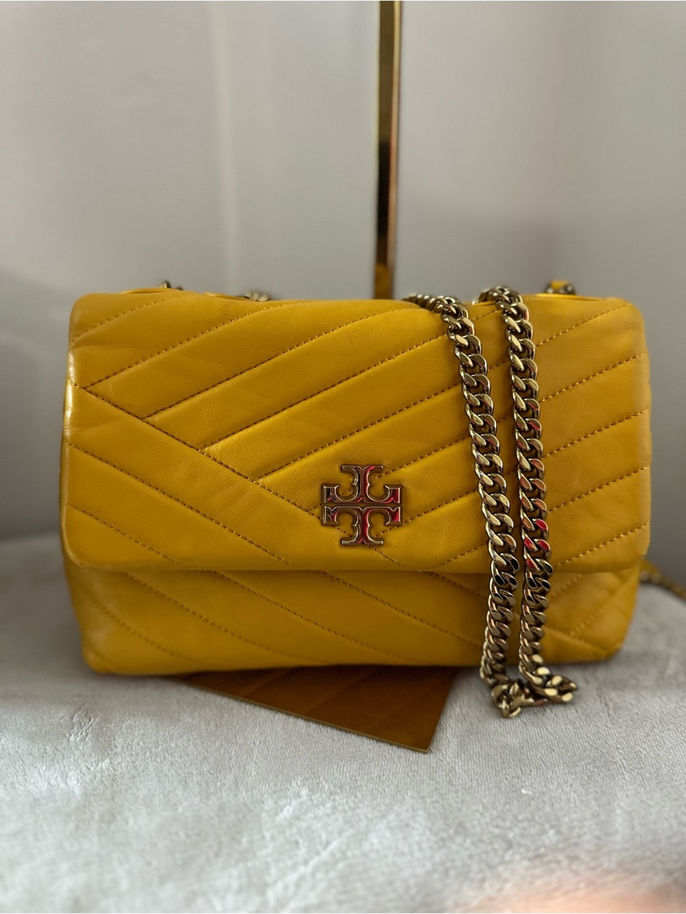 Tory Burch Mustard Quilted Chevron Chain Shoulder Bag